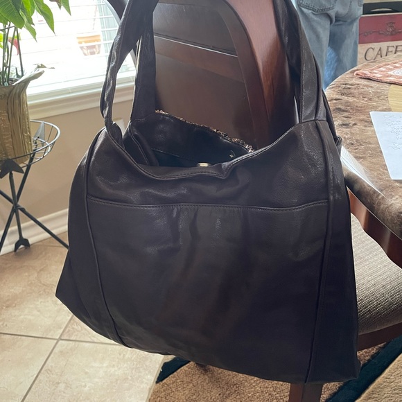 Large Banana Republic Leather shoulder bag with brown and gold sequins New - Picture 5 of 6